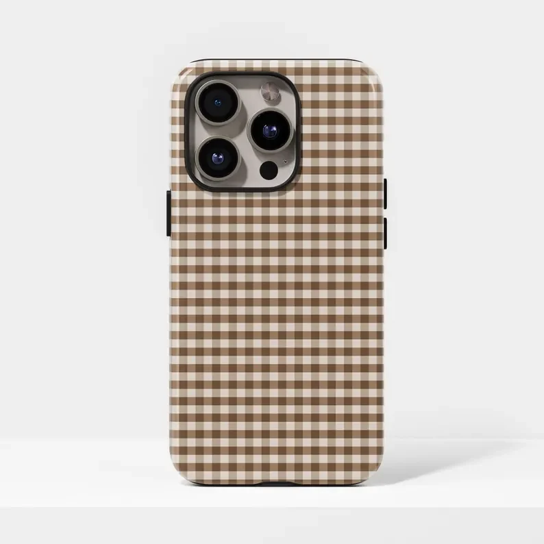 Fashion Brown Plaid Phone Case for IPhone 17 16 15 14 13 12 11 X XS XR XSMAX 7 8 Air Pro Max Plus Luxury Double-layer Back Cover
