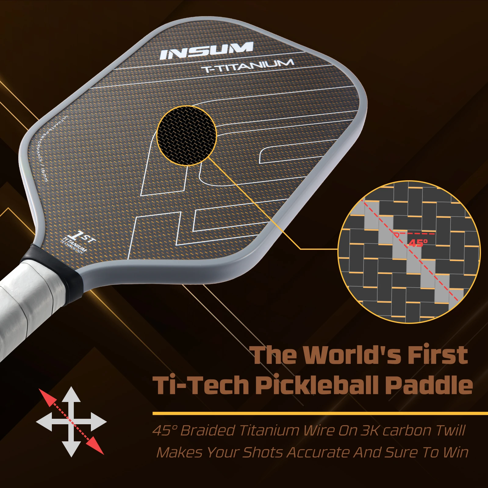 INSUM T-Titanium Pickleball Paddle USAPA certified CTS-Carbon Titanium Surface 1st titanium Tech Pickleball racket High Grit
