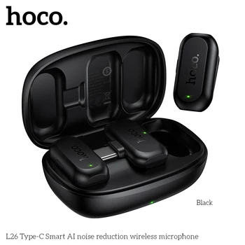 Microfono lavalier wireless HOCO L26 Type-C con riduzione intelligente del rumore AI per trasmissioni in diretta USB C, registrazione audio e video, vlog