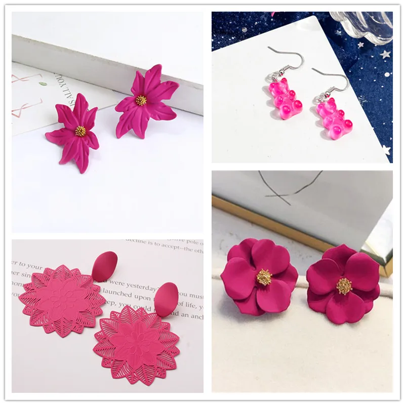 Orecchini Pendenti Fiore Rosso Rosa Orecchini Pendenti Donna Grande Dichiarazione Gioielli Moda Aretes De Mujer Modernos Kolczyki Damskie