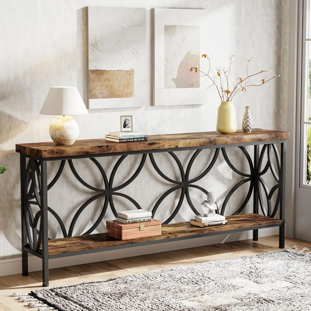 70.9-Inch Narrow Sofa Table, Industrial Long Sofa Table Behind Couch, Entry Console Table with Storage for Entryway,Living Room 4