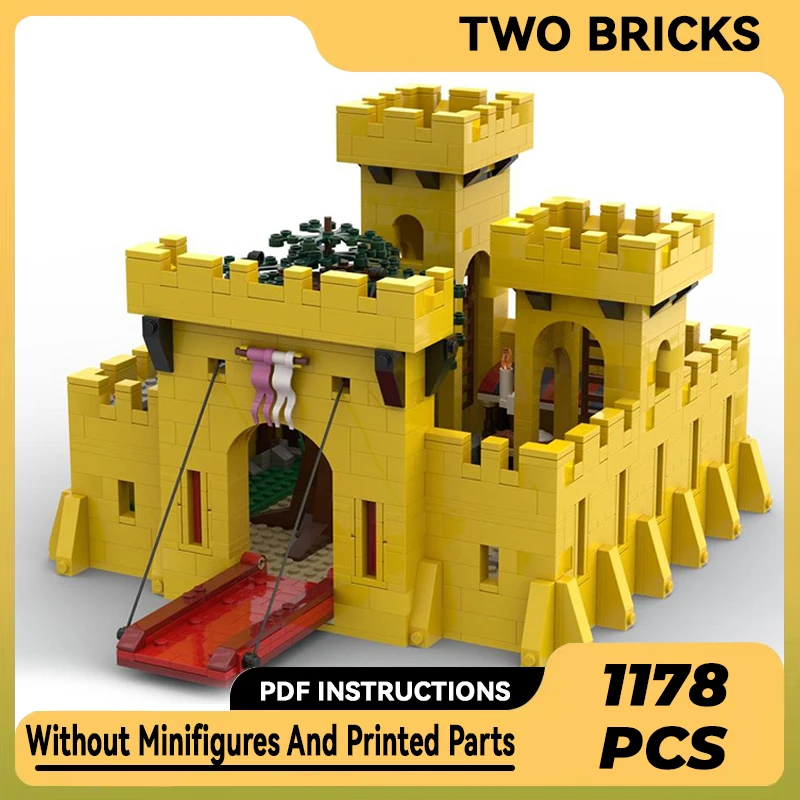

Moc Building Blocks Fortress Model Yellow Castle Technical Bricks DIY Assembly Construction Toys For Childr Holiday Gifts