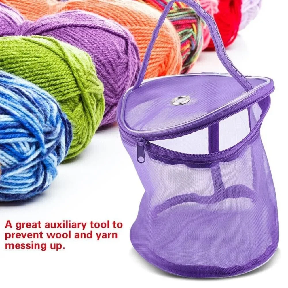 Yarn Storage Bag Yarn Storage Organizer S/L Portable Knitting Yarn Balls Storage Case Small Round Empty Mesh Bag Basket Organizer Crochet Carrier Sewing Accessories