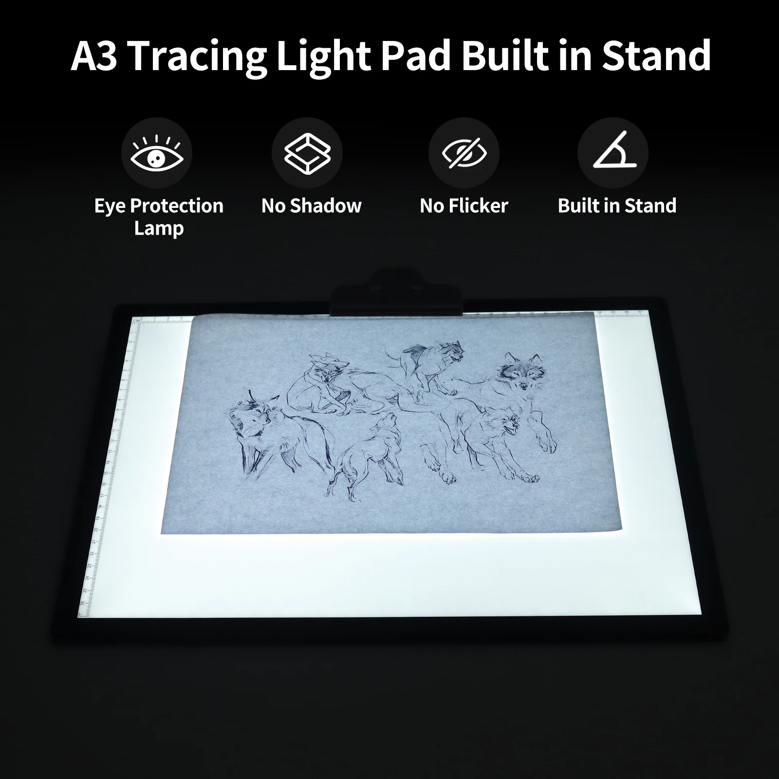 3000mAh 충전식 배터리가 장착된 무선 A3 LED 라이트 패드, 3가지 색상 무단계 조광 및 6단계 밝기 조절 조명