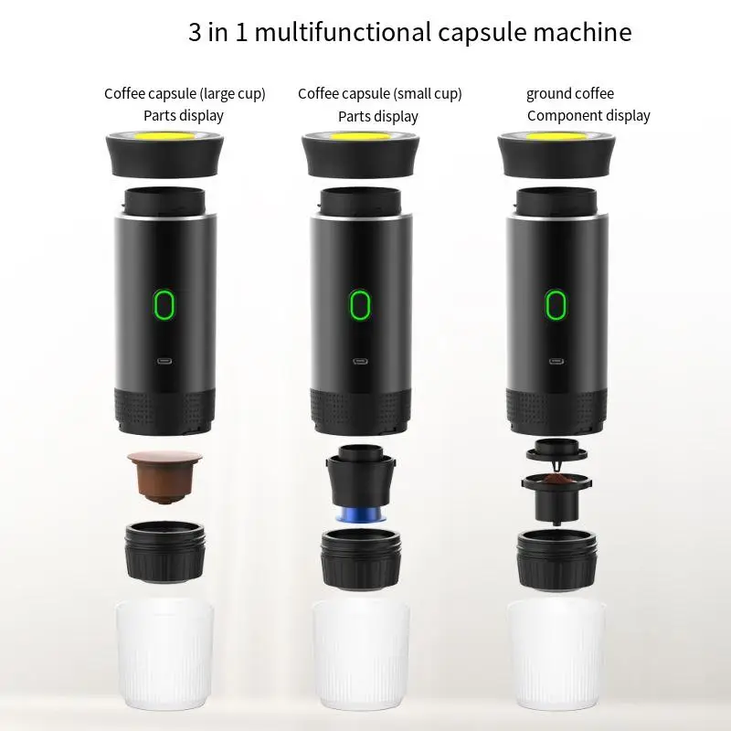 Portable Capsule Maker Machine Electric Small Wireless Heating Pump Coffee Maker 3-In-1 Capsule Powder Travel Coffee