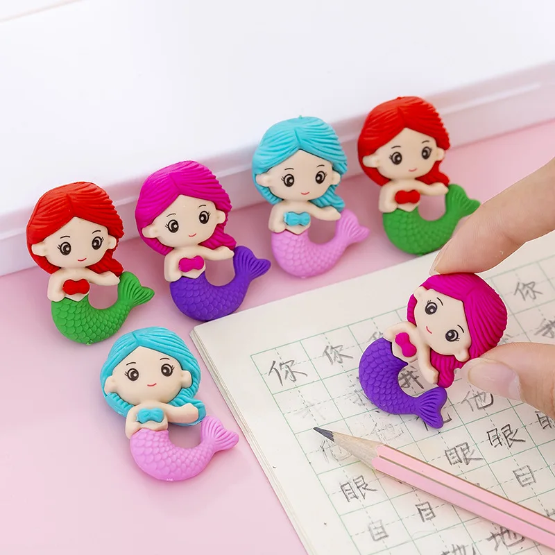 24 Pcs 크리 에이 티브 인어 퍼즐 조립 지우개 학생 크리스마스 상금 선물 보상 선물