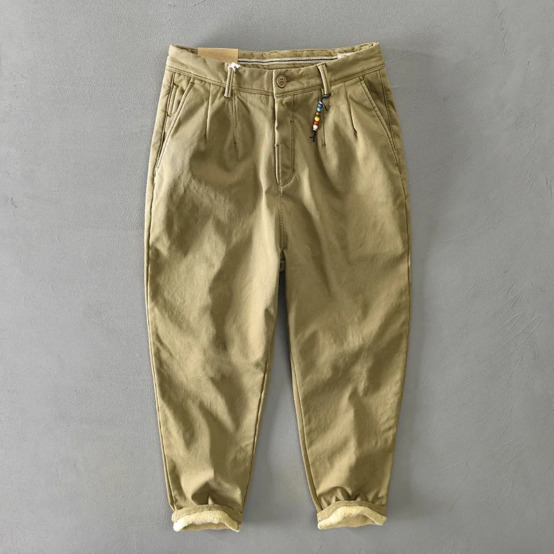 Casual Pants Men Winter Cotton Solid Loose Safari Style With Pocket Sizes 28-38