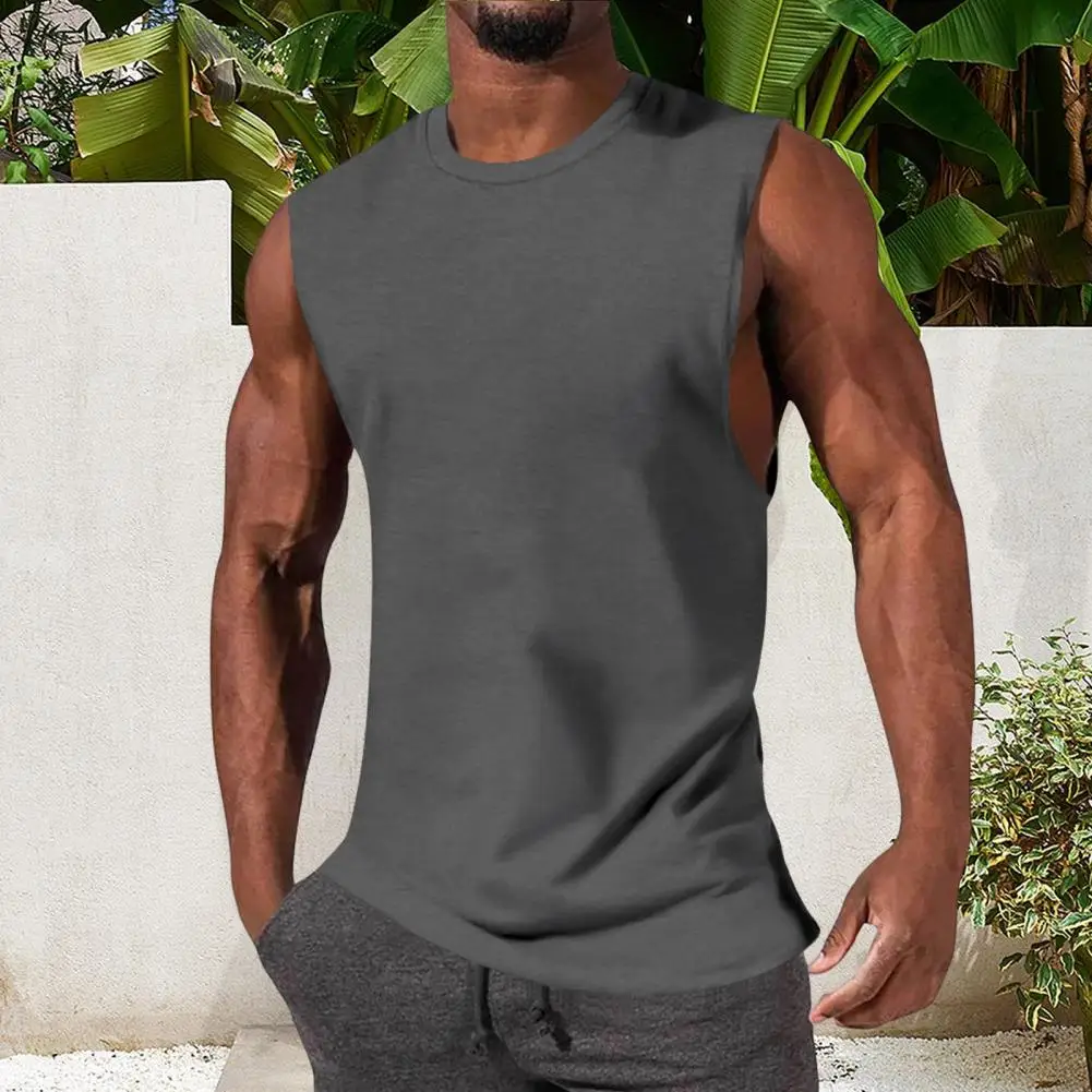 Description Picture 6 of itemRound Neck Men Vest Men's Solid Color O-neck Sport Vest for Bodybuilding Fitness Sleeveless Loose Fit for Streetwear for Men