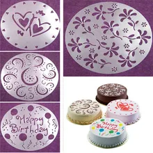  4 pcs/set Cake Spray Mold Happy Birthday Flowers Heart Pattern Spray Stencils Birthday Cake Decoration Mold Set 