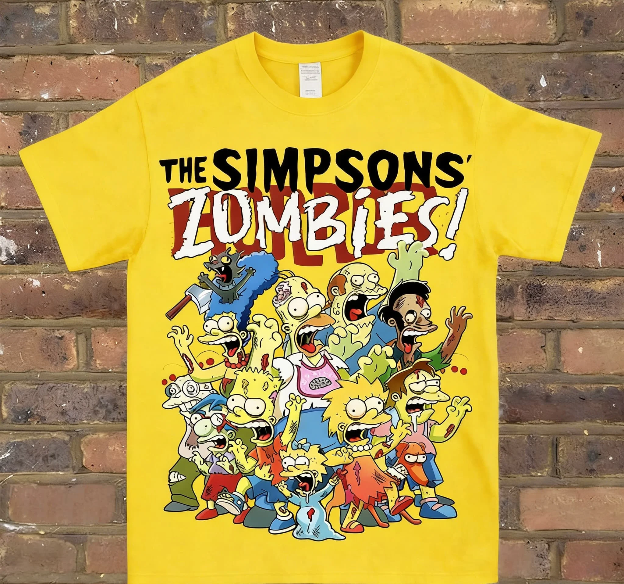 여름 오마주 티셔츠 심슨 좀비 반팔 캐주얼 티셔츠 캐주얼 라운드 넥 반팔 성인 어린이 부모 자식