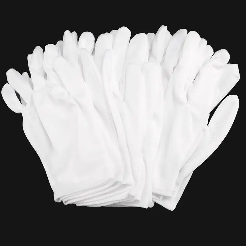 12Pairs White Cotton Work Gloves for Dry Hands Ceremonial Handling