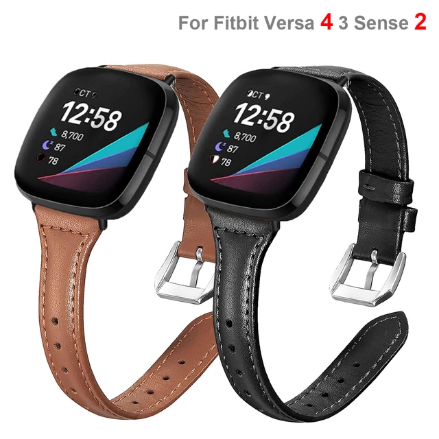 Slim Leather Band For Fibit Versa 4 3 Women Men Watch Bracelet Strap Belt  For Fitbit