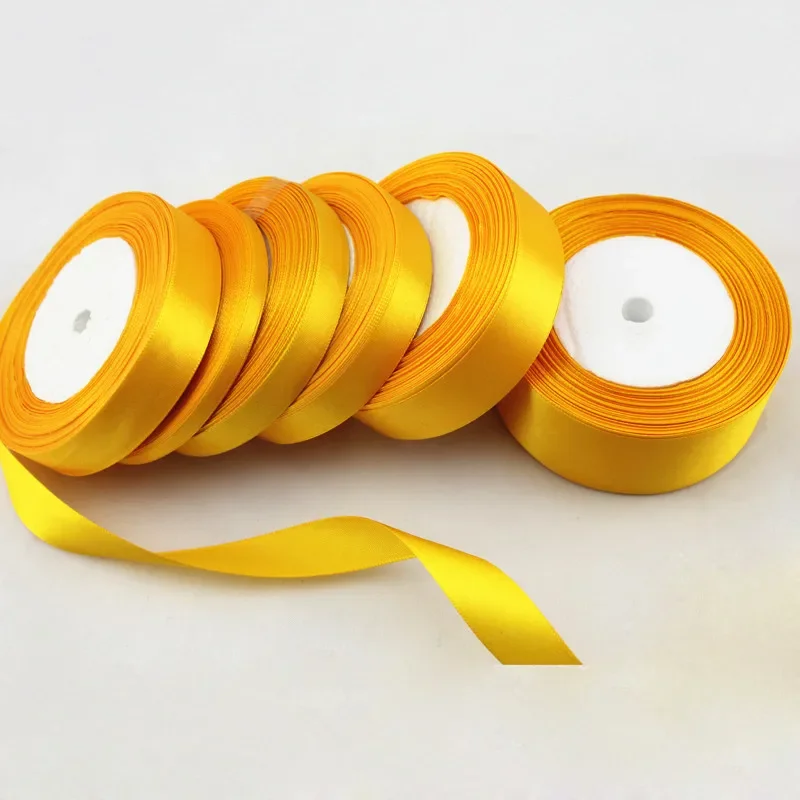 25yards/roll Gold Yellow Silk Satin Ribbon 6/10/15/20/25/38/50mm ribbon decoration satin ribbons ribbon supplies satin ribbon wrapping ribbon