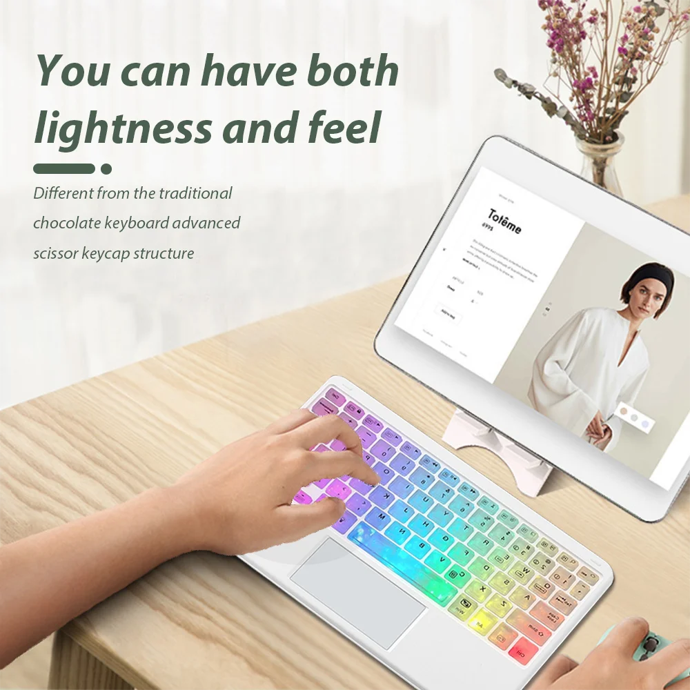 Backlit Keyboard Touchpad Type Wireless Multilingual Multiple Colors Portable for Tablet iPad Pro Mini Air Phone Wireless Keyboard Wireless Keyboard Mouse Tablet Keyboard iPad Keyboard Tablet Keyboard Case