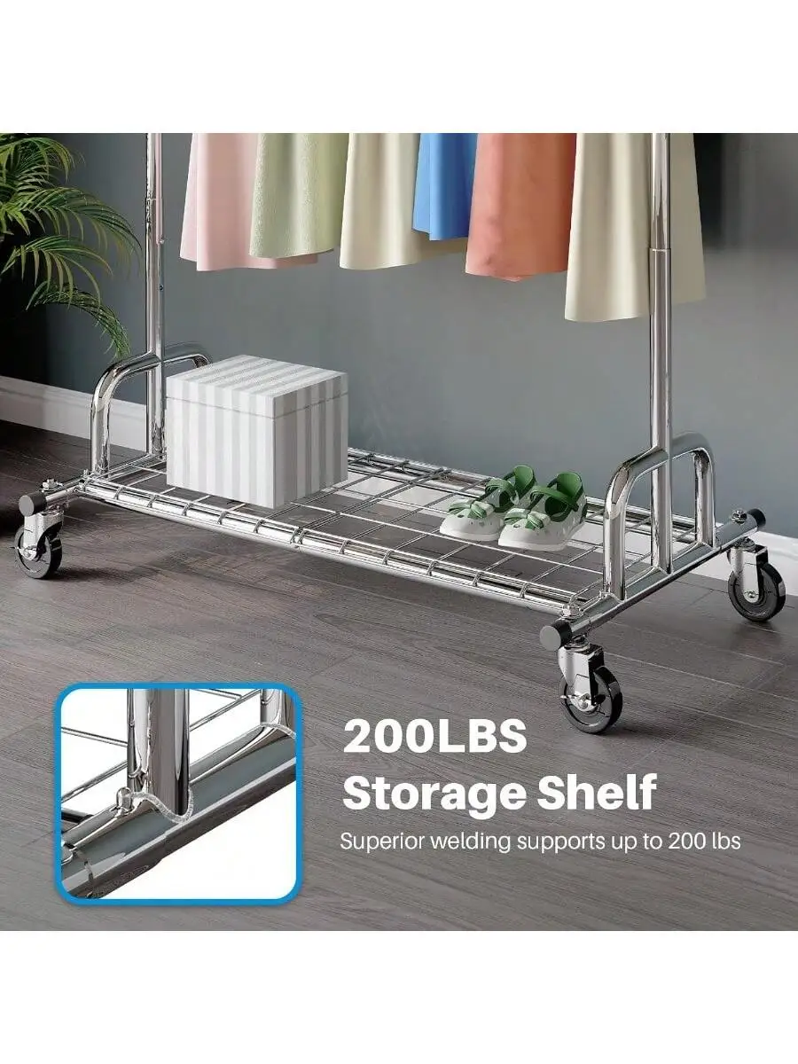 HOKEEPER Clothing Garment Rack Capacity 525LBS Clothing Racks on Wheels Rolling Clothes Rack for Hanging Clothes Heavy D 6