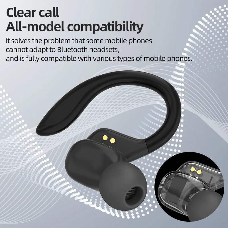 Wireless Ear Hook Sports Earbuds - HiFi Stereo Waterproof Headset with Mic