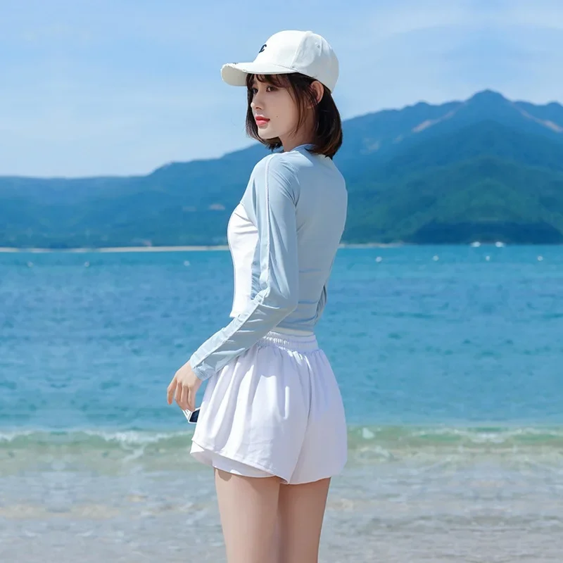 

Лидер продаж, весенние женские купальники, модные комплекты бикини в стиле преппи из двух предметов, топы с длинным рукавом в стиле пэчворк, женская одежда с узким низом, Прямая поставка