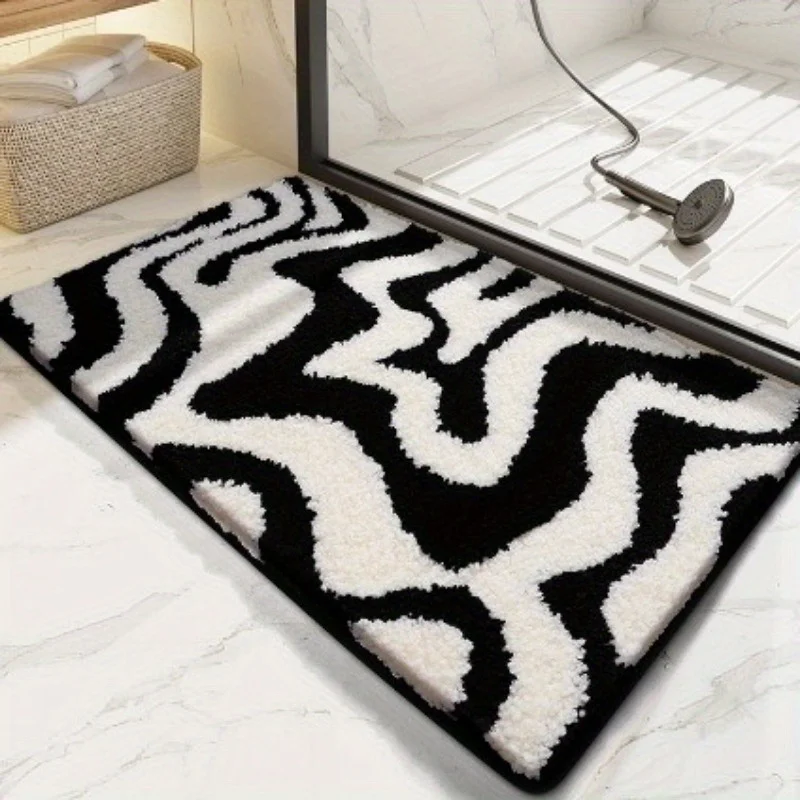 Soft Faux Cashmere Bath Rug Anti-Slip Absorbent Door Mat Durable Easy-Clean Home Floor Carpet for Bathroom Entrance Indoor Use