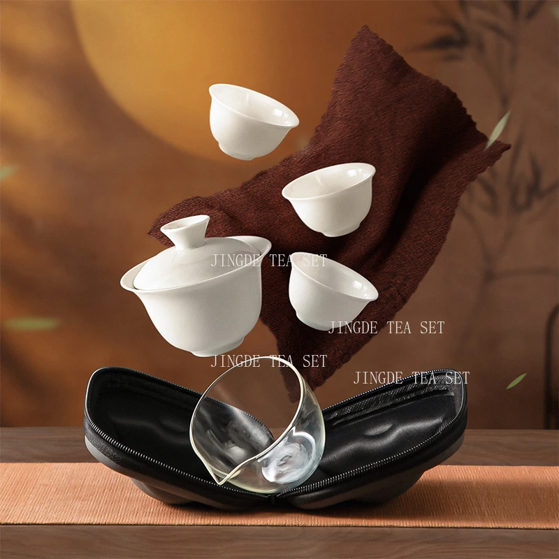 Chaoshan White Porcelain Kung Fu Tea Set Travel Chinese Ceramic Portable Set Gift Tea Set Tea Ceremony Accessories