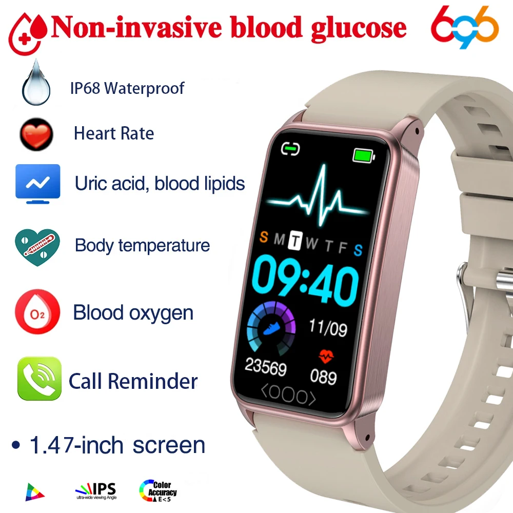 1.47 "Health Monitor Acido Urico Glucosio Nel Sangue Frequenza Cardiaca Temperatura Uomo Donna Smart Watch Blood Fat Sports Smartwatch Impermeabile
