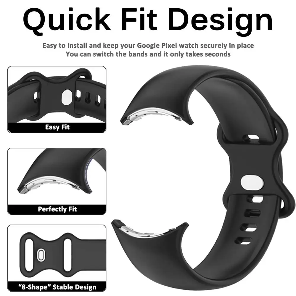 Silicone Sport Smartwatch Strap for Google Pixel Watch - No Gap Design Bracelet Accessory
