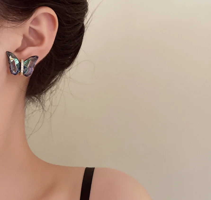 2022 new S925 silver needle acrylic butterfly vintage Rhinestone Earrings for women Fashion Jewelry