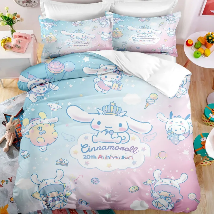 

Пододеяльник Sanrio с мультяшным аниме, милый пододеяльник в стиле корикоричной, Комплект постельного белья для девочек, Детский комплект для кровати с украшением для спальни