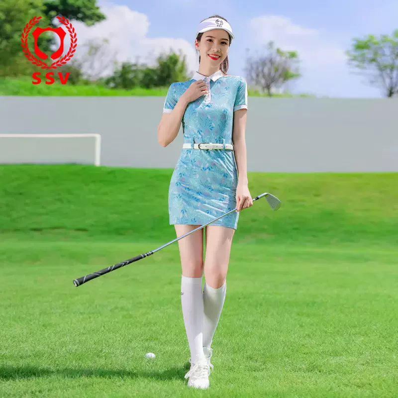 ssv golf dress for woman spring summer short sleeve polo collar shirt dresses ladies sports tennis casual printed short skirt