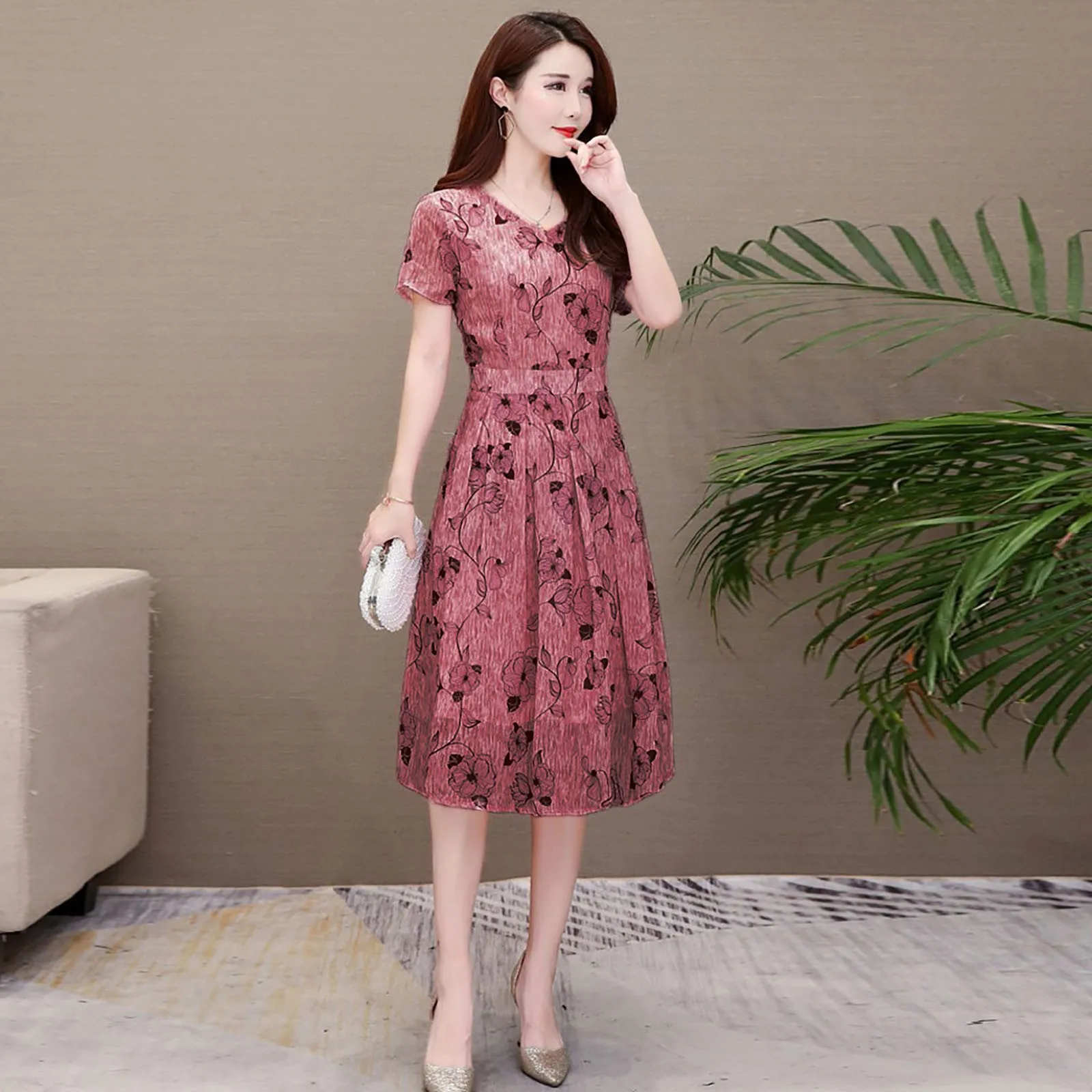 فستان صيفي نسائي V ، أكمام قصيرة A ، مريح ، فستان...