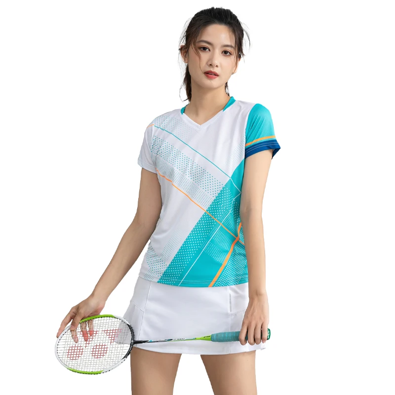 Women Badminton Tennis 3D Print Quick Dry Running Short Sleeve Polyester Yoga Training Gym Tee
