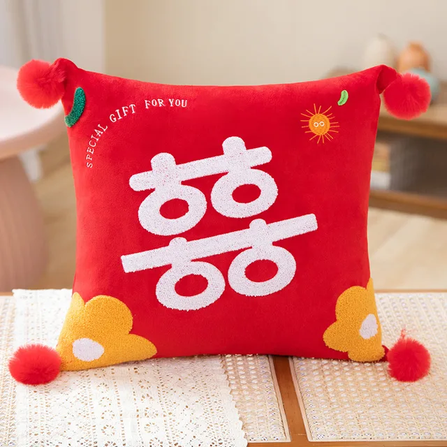 40cm Cartoon Classic Chinese Wedding Happy Plush Throw Pillow Cute Stuffed Sofa Chair Plushies Cushion Toy Wedding Party Decor