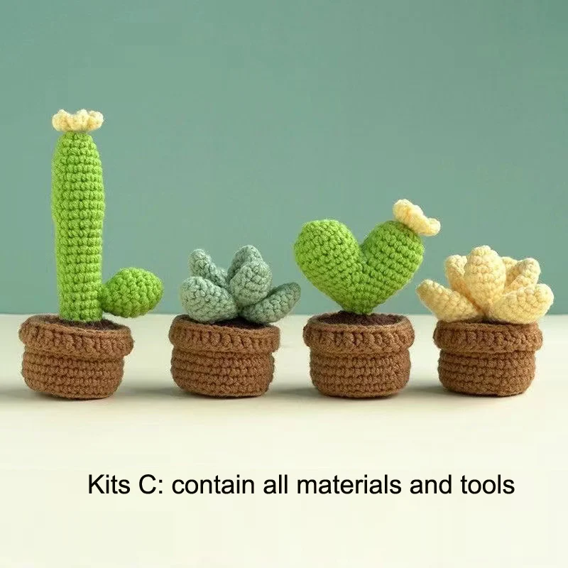 Handmade Cactus Love Potted Crochet Knitting Kits Wool Yarn Crochet Display Kit For DIY Beginner Women Home Gift crochet kit