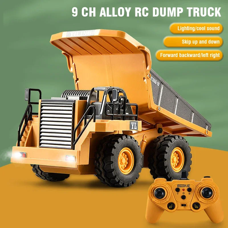 RC Excavator Bulldozer Dumper Car 2.4G 9CH Remote Control Engineering Vehicle Crawler Truck Toys for Boys Kids Christmas Gifts