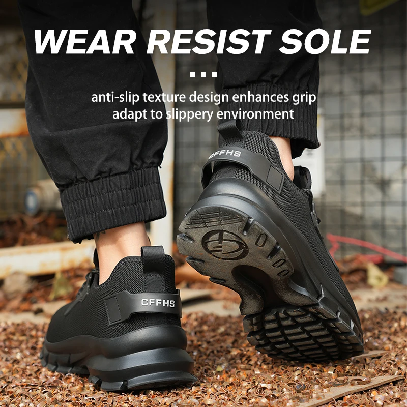 VeiligheidsSchoenen Heren met Stalen Neus Antislip Ademend Lichtgewicht Werkschoenen Koolstofzwart numeric_40