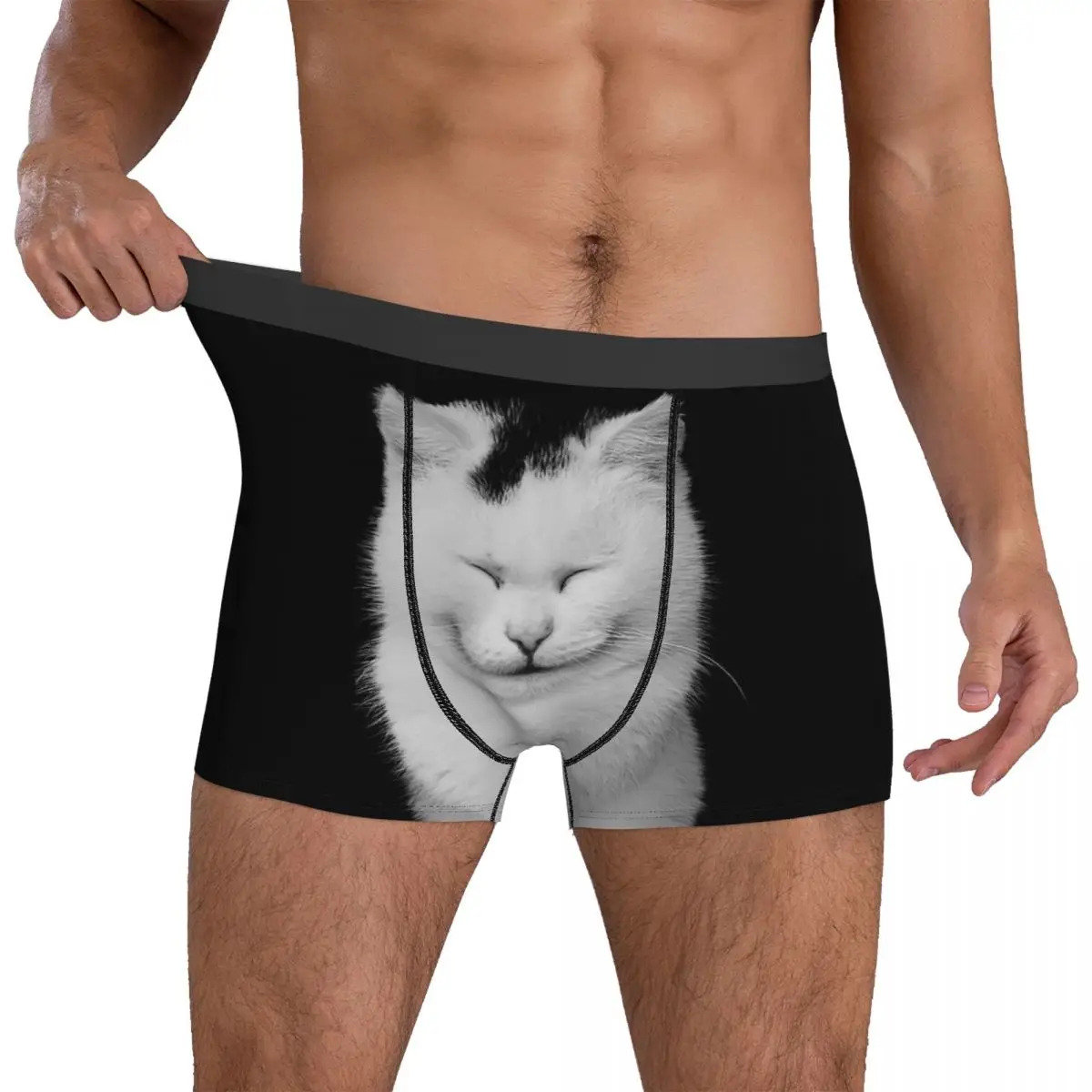 White Cat Smiling Underpants Cotton Panties Funny Men's Underwear Ventilate Shorts