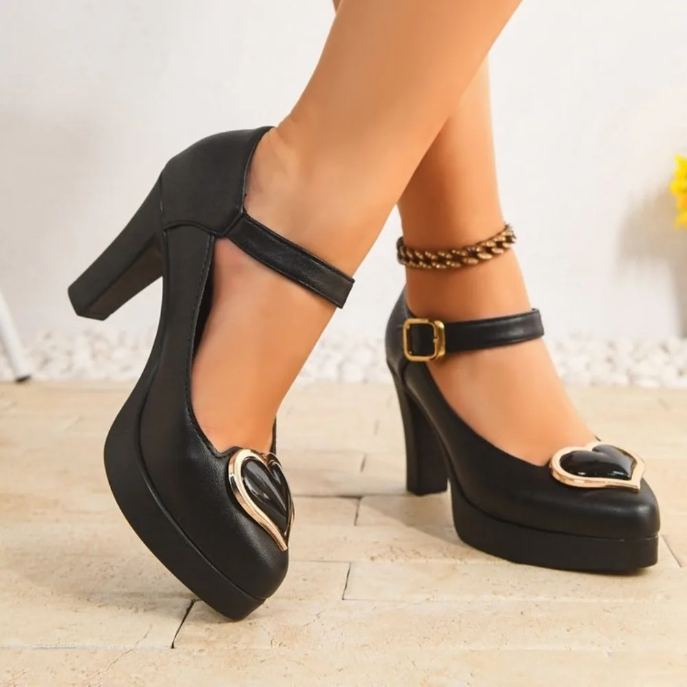 Small Size 35-41 Shallow Thick Bottom Black Wedding Shoes Bride Platform Pumps 2025 Block High Heels Shoes for Model Mom