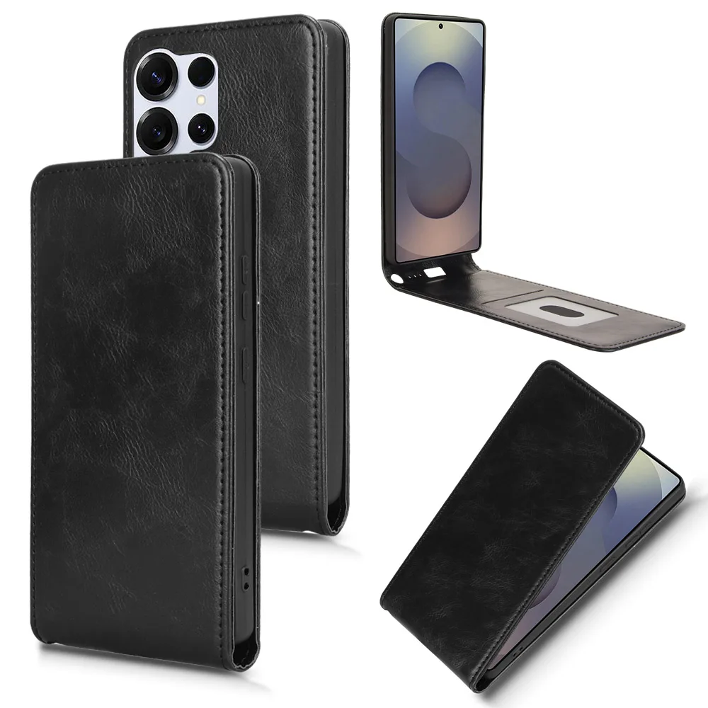 Retro Smooth Leather Flip Vertical Case with Card Holder - Full Cover Phone Bag