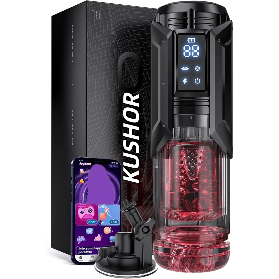 KUSHOR APP LED Automatic Male Masturbator Cup Vagina Masturbation Telescopic Rotation Blowjob Penis Pump Adult Sex Toys For Men_voghion.com
