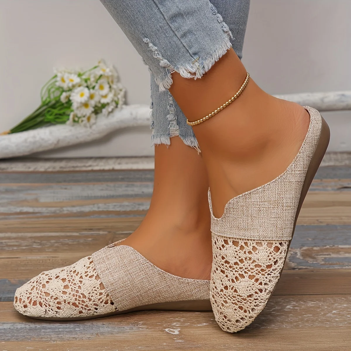 Women's Woven Slippers Flat Slides Fashion Women Cover Toe Female Mule Luxury 2025 Mules Casual Flats Shoes — view 5