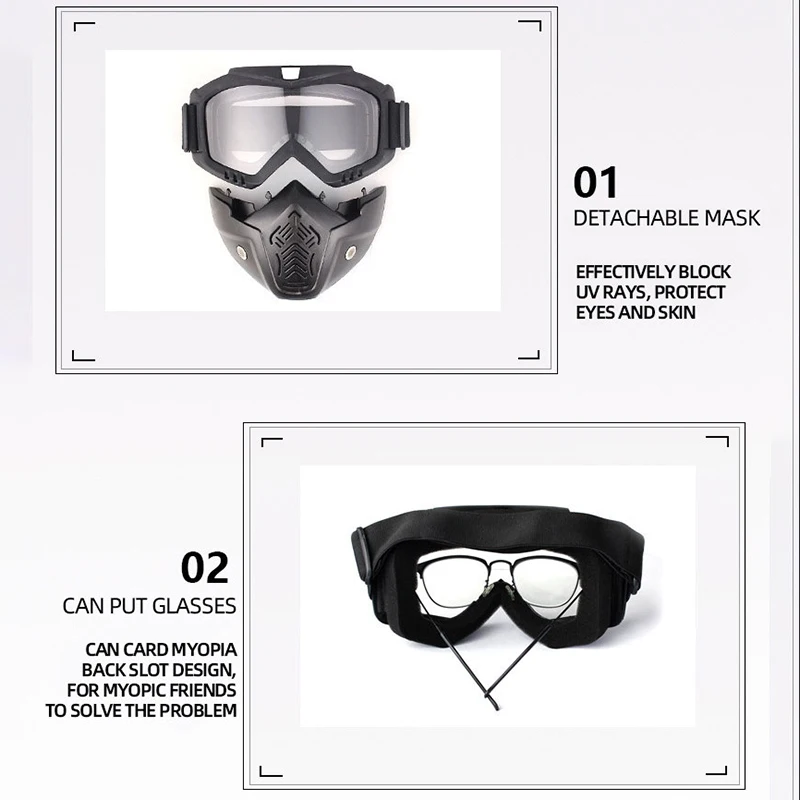 Spohife Lunettes avec Masque de Protection Amovible Adaptable Protection contre le Vent UV400 pour Motocross et Moto, multicolore