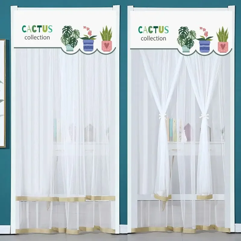 Lace Embroidered Door Curtain, Punch-free Mosquito Screen Curtain, Breathable Bedroom Partition Curtain, Double Layer, 1Pc