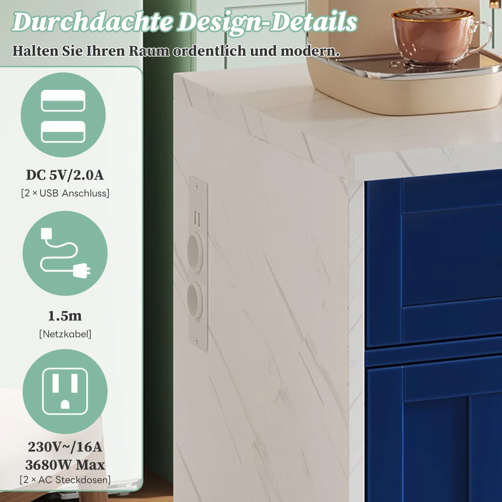 120 x 60 x 91 cm große Kücheninsel, mit Steckdosen und USB-Anschlüssen, 1,5 m langes Stromkabel, mit verstellbaren Einsätzen und Handtuchhalter, für Küchen – Detail 22