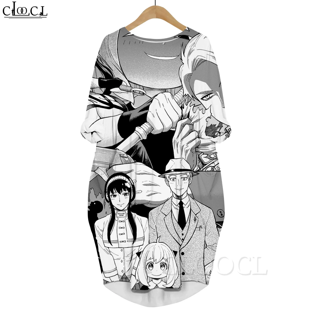 

CLOOCL Harajuku Casual Dress SPY×FAMILY 3D Printed Loose Daughter Skirt Long Sleeve Pocket Oversized Fashion Anime Dresses