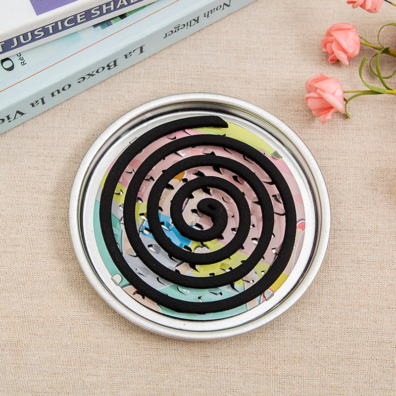 Metal Round Rack Plate Spiral With Cover Mosquito Coil Holder Tray Incense Outdoor Mosquito Repellent Tool