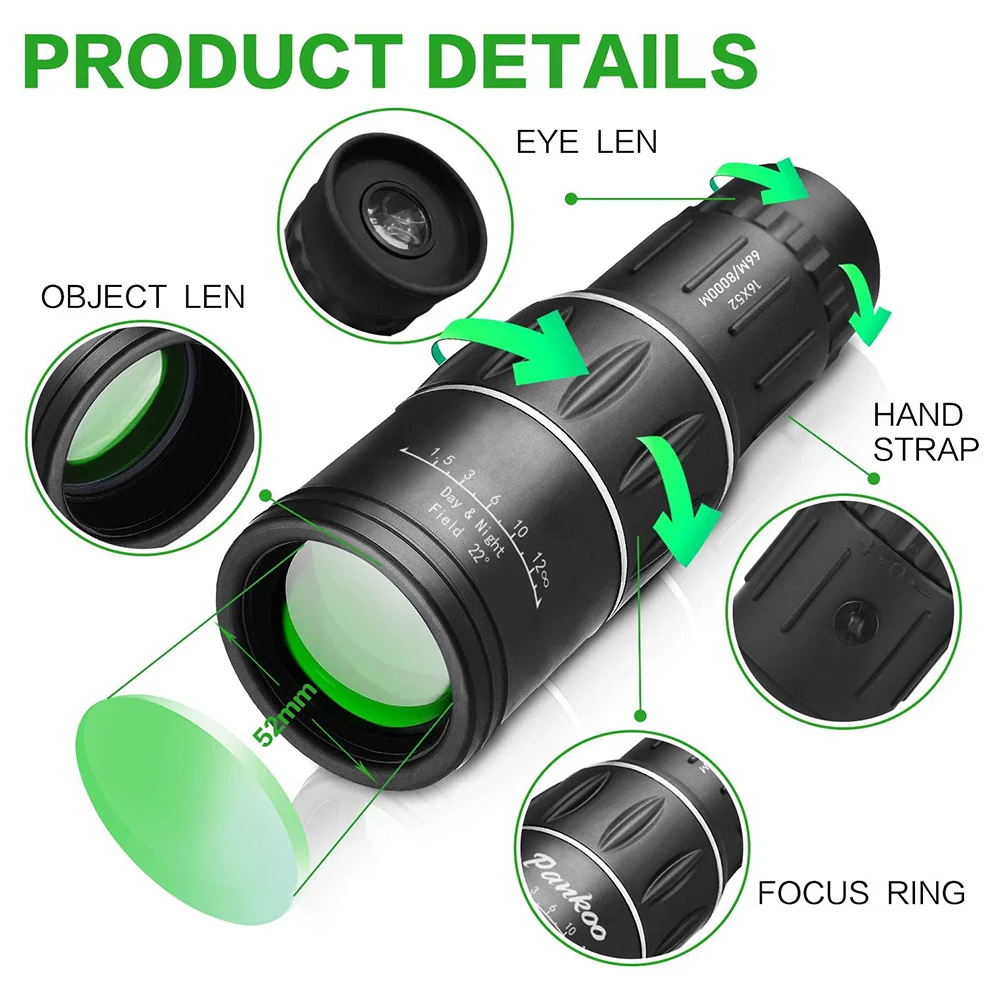 16x52 Dual Focus Monocular Upgrade Handheld Telescope 66m/8000m for Camping Concerts Fishing Hunting Spotting 2