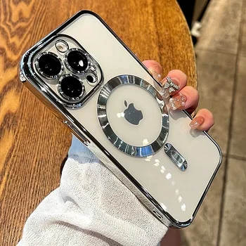 Luxury Wireless Charge Phone Case For iPhone 15 14 13 12 11 16 17 Pro Max Plus Air Transparent Magnetic Bumper Cover 1
