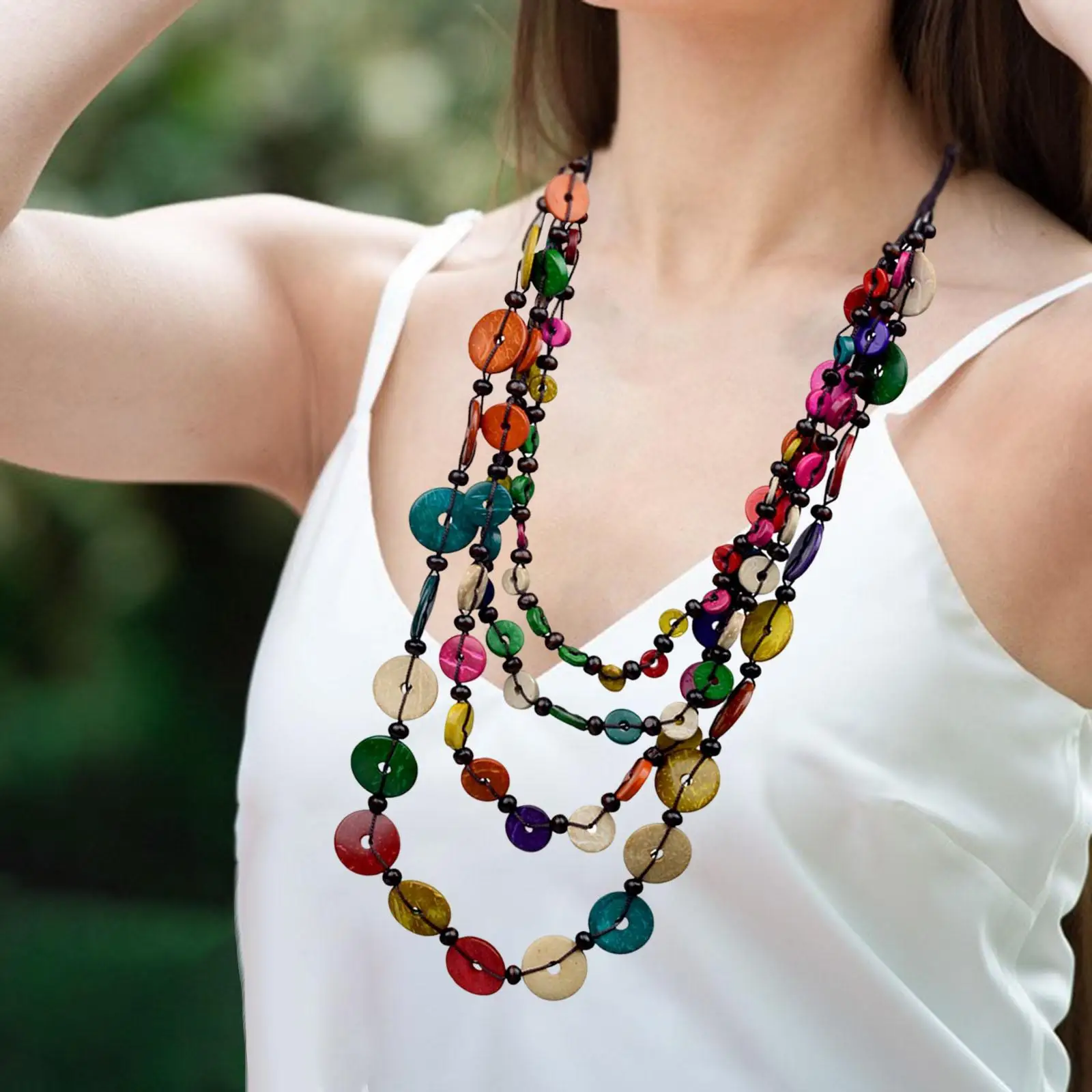 Layered Necklace Pendant Women Statement 31.5inch Chain Beaded for Dating Beach vacation