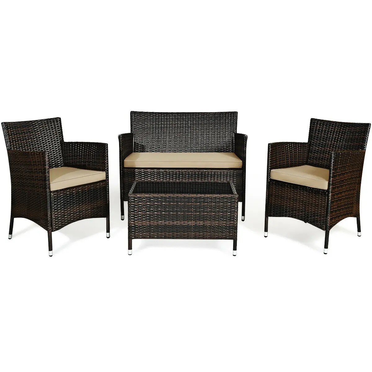 4PCS Rattan Patio Furniture Set Cushioned Sofa Chair Coffee TableTurquoise HW63214 