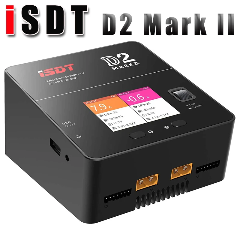 

ISDT D2 Mark II 200W 24A AC Dual Channel Output Smart Battery Balance Charger for LiFe/Lilon/LiPo/LiHv NiMH/Cd PB Battery