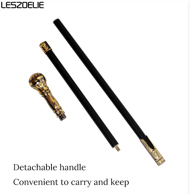 ELEGANT BLACK WALKING STICK CANE GOLD COLOUR RING CURVED HANDLE